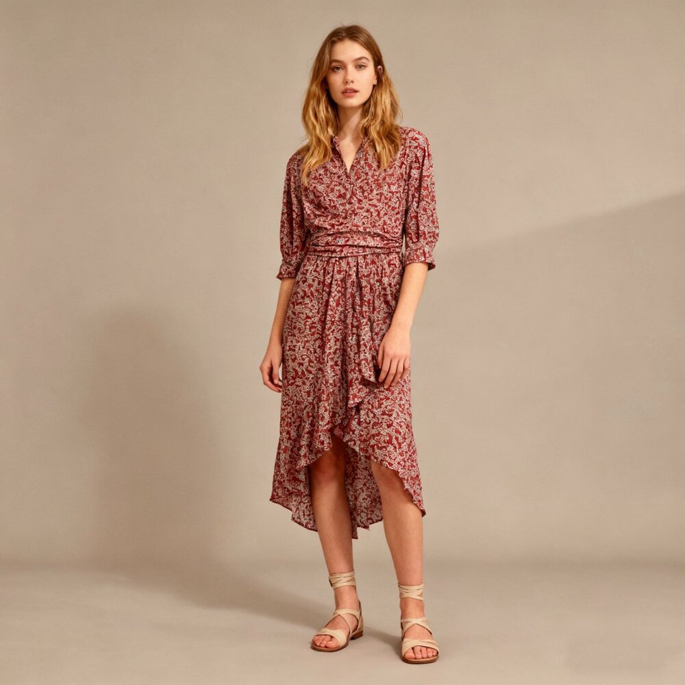 NWOT BA&SH CHELSEA Floral MIDI DRESS SIZE 0